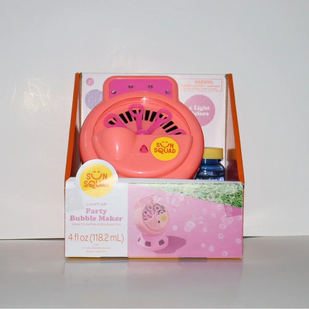 Pink Light-Up Party Bubble Maker Sun Squad New In Box Fun Outdoor Wet Summer